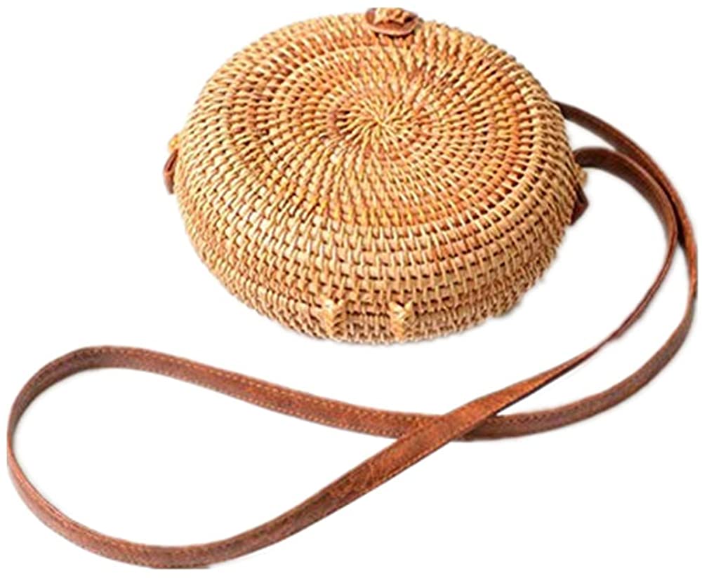 Price:$21.99    Natural Chic Round Rattan Crossbody Bags for Women - Handmade Straw Summer Beach Shoulder Purse Bag (Ronda)  Clothing
