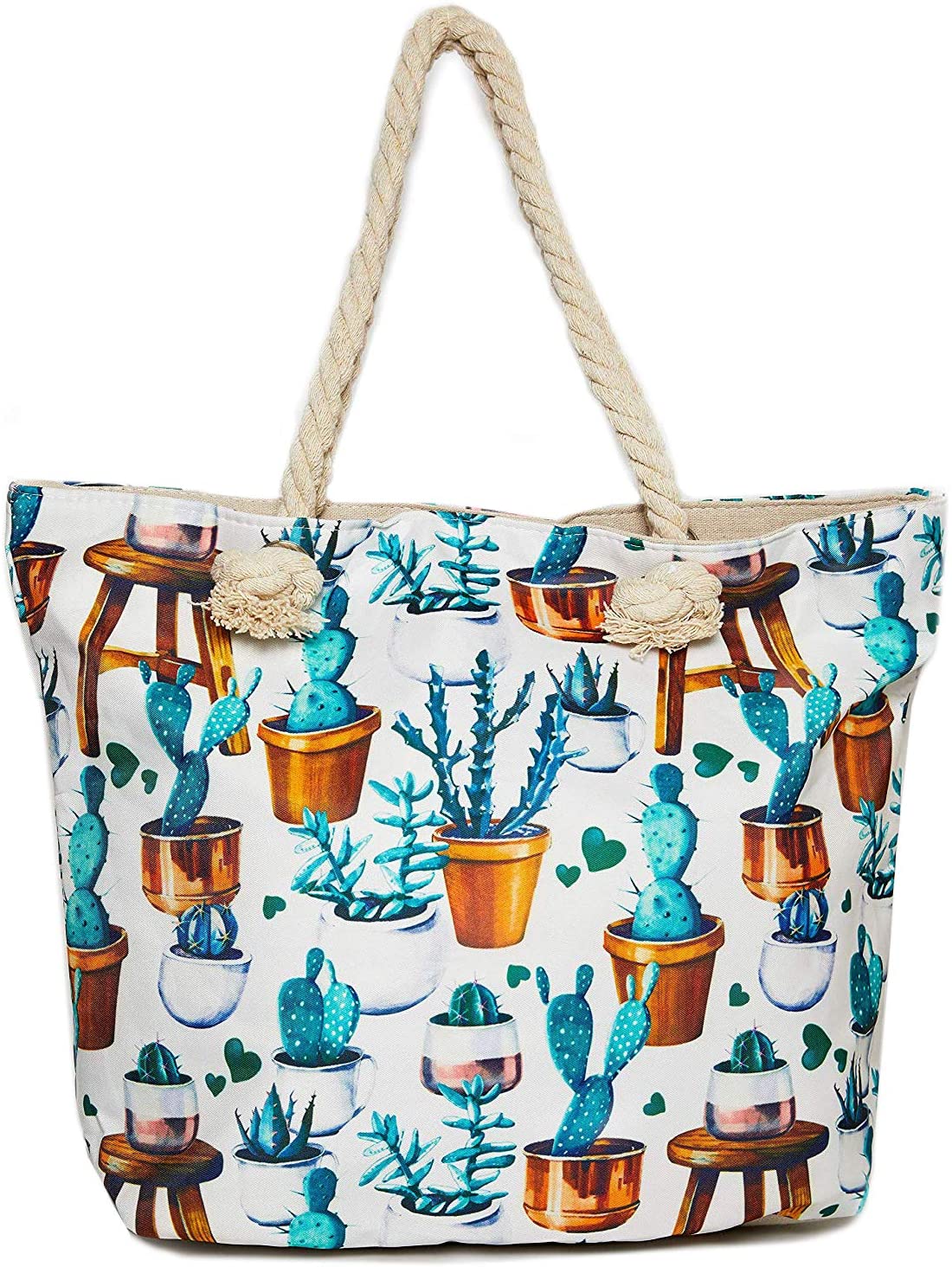 Price:$10.99    Cactus Beach Shoulder Tote Bag - Cactus White Weekender Travel Bag - Comes with Quick Reach Zipper Pouch  Clothing