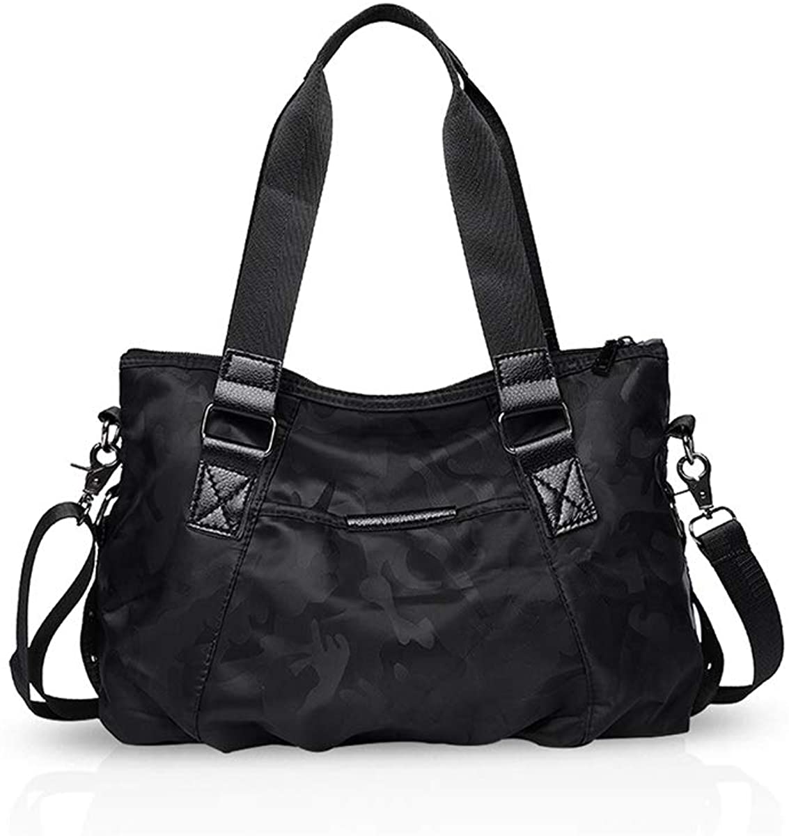 Price:$29.99    NICOLE&DORIS Women Tote Handbags Shoulder Bag Crossbody Bag Travel Bag Satchel Large Capacity Lightweight Waterproof Nylon Camouflage Black  Clothing