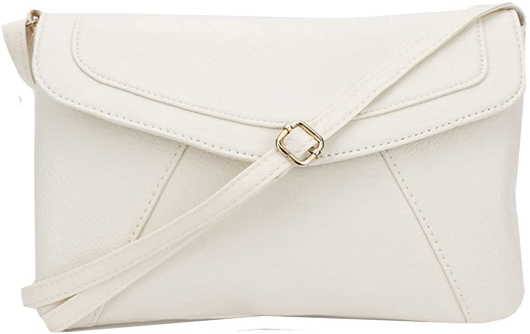 Price:$8.99 Goodbag Women Soft Leather Flap Envelope Shoulder Bag Solid Color Small Crossbody Bag, White  Handbags   