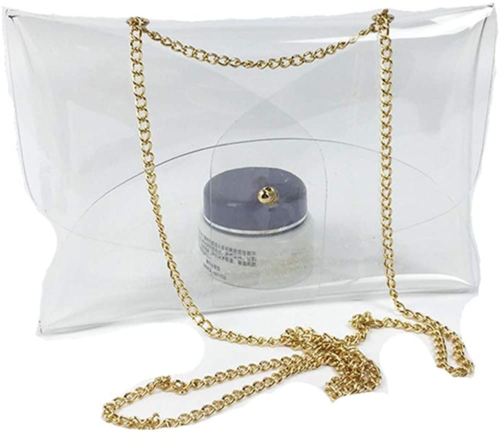 Price:$9.99    Beautiful Transparent PVC Purse Shoulder Bag Handbag with Gold Chain  Clothing