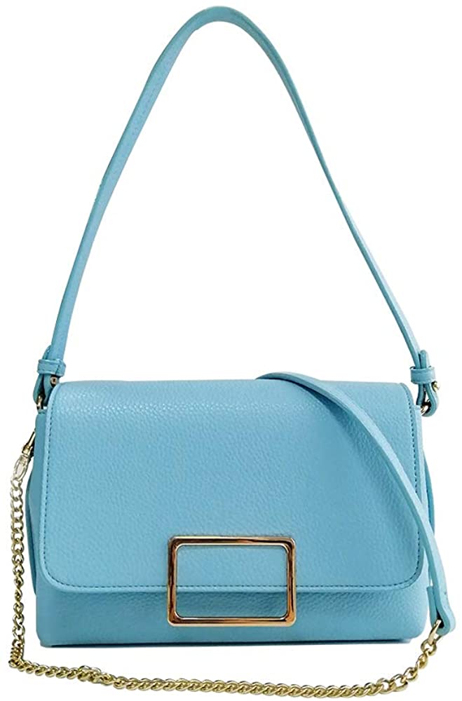 Price:$15.99    Charming Sold Color Gold Chains Flap Snap Closure Cross Body Shoulder Hand Bags Purse for Lady (Blue)  Clothing