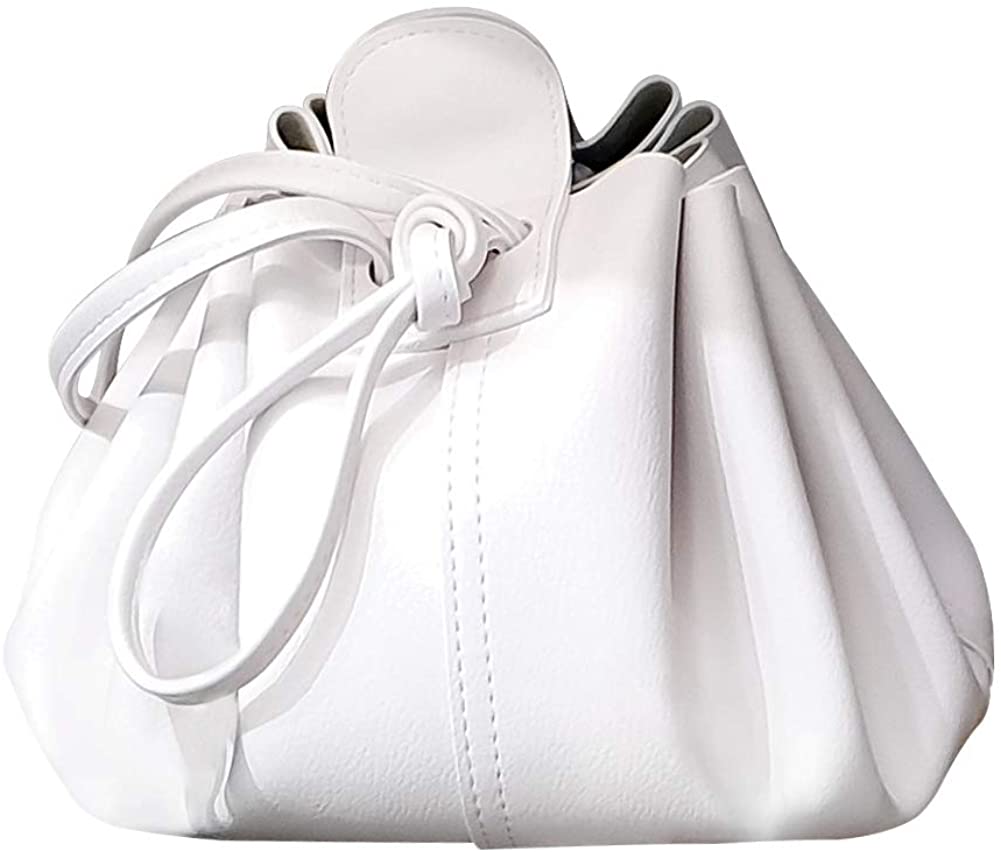 Price:$48.99 Riant Dumpling design Wrinkled Drawstring Shoulder Crossbody Bucket Bags for Women Girls Handbags White  Handbags   