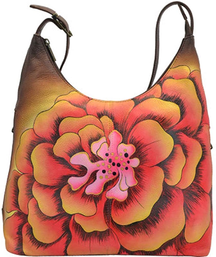 Price:$189.00 Anna by Anuschka Genuine Leather Hobo Bag | Hand-Painted Original Artwork | Marigold Chocolate  Handbags   