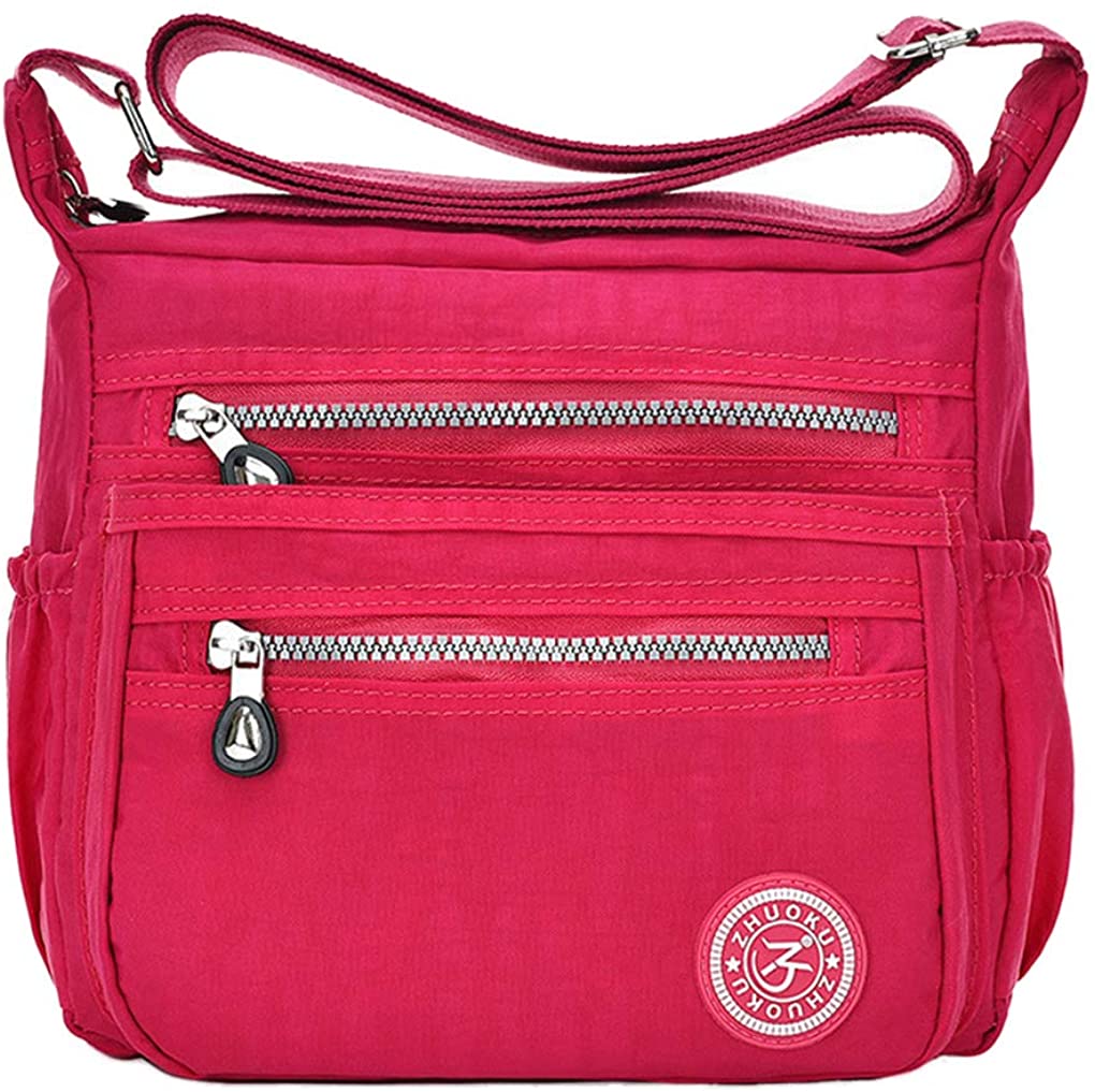 Price:$11.99 LassZone Casual Multi Pocket Nylon Messenger Bag Light Weight Canvas Crossbody Shoulder Handbag Purse  Handbags   