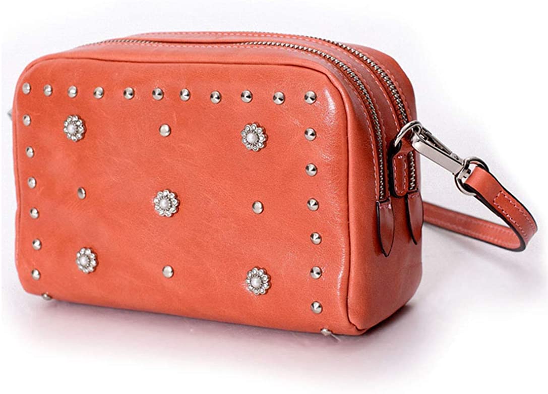 Price:$48.87 La Poet Women's Genuine Leather Vintage Small Double Zip Convertible Crossbody Bag Shoulder Handbag Purse (Pink)  Handbags   