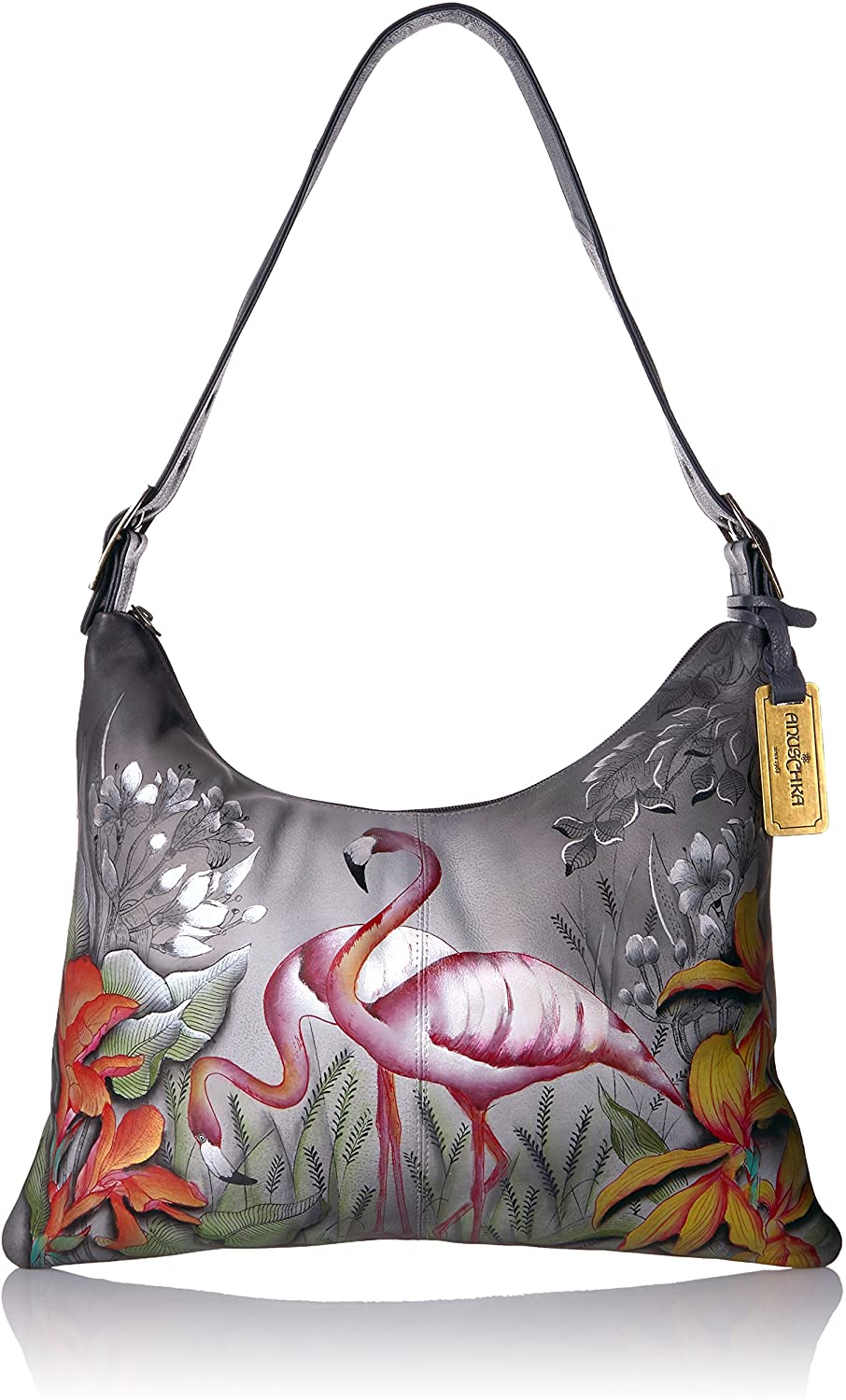 Price:$196.32    Anuschka Slim Large Hobo, Flamboyant Flmingos  Clothing