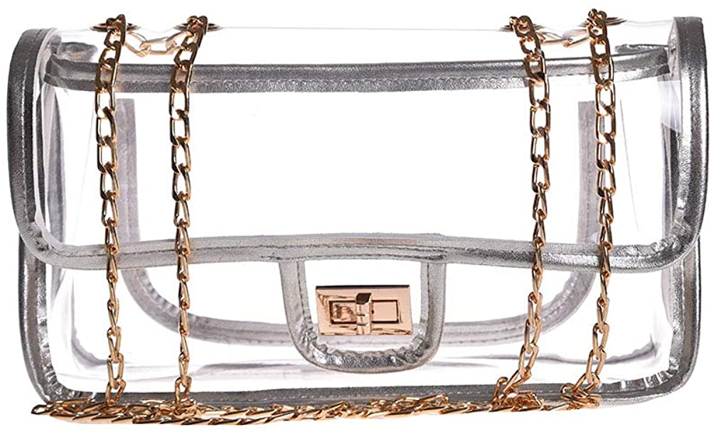 Price:$8.99    D&S Silver Crossbody Clear BagTansparent Shoulder Bag Turn Lock Women's Adjustable Strap NFL Stadium Approved Tote purse  Clothing