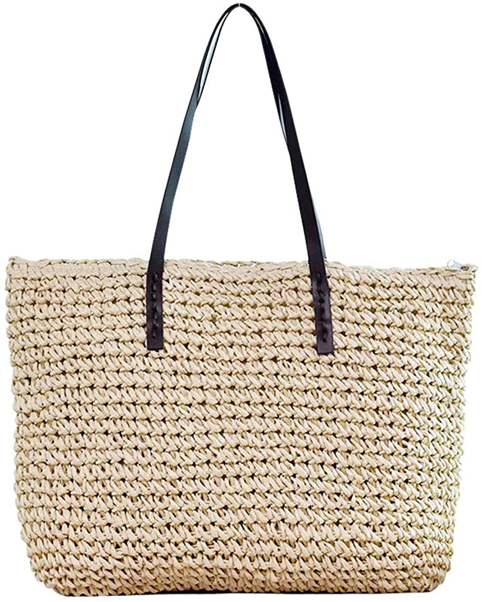 Price:$27.99    ABage Women Straw Woven Beach Bag Summer Shoulder Straps Weaving Tote Purse Handbag,Beige  Clothing