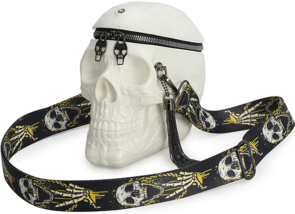 Price:$66.99 sugar skull purse and handbags for women Gothic purse Halloween Easter Party bag Shoulder Crossbody skull bag (White)  Handbags   