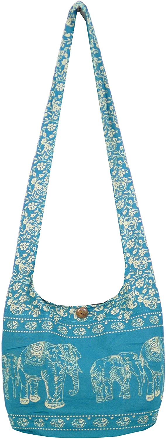 Price:$9.89 PumPumpZ Hippie Boho Elephant | Peacock | Turtle | Owl Crossbody Bohemian Gypsy Sling Shoulder Bag"Medium" Size (Twins Elephant Blue)  Handbags   