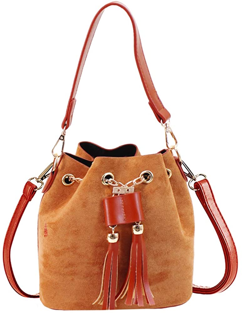 Price:$22.99    Goodbag Boutique Lady Exquisite Emboss Star Handbag Girl Barrel Shape Drawstring Satchel Clutch Chain Shoulder Bag (04338brown)  Clothing