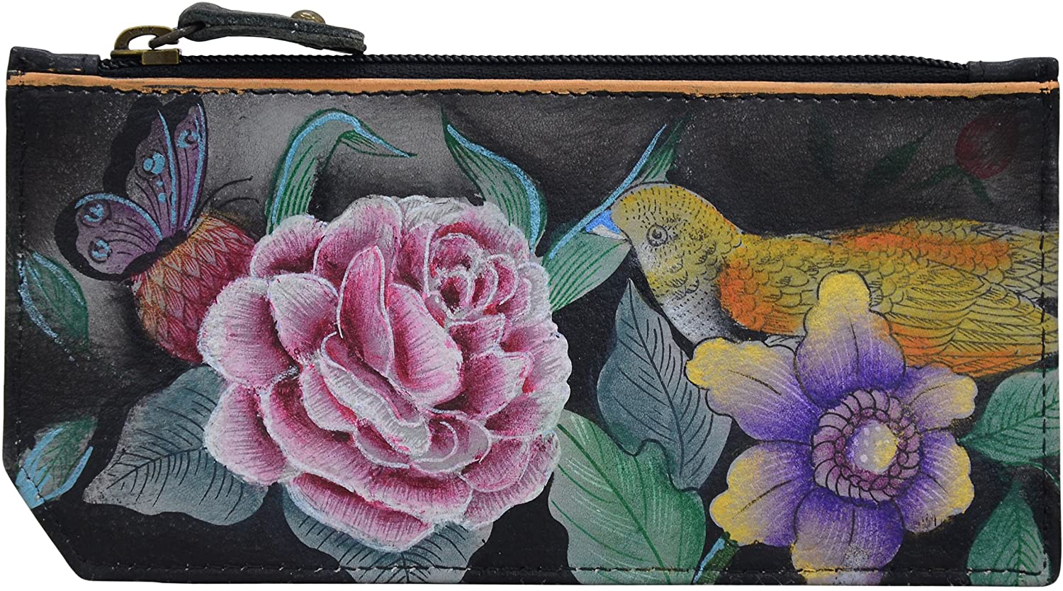 Price:$37.95    Anuschka Hand Painted Leather Women's RFID Blocking Card Case with Coin Pouch - Vintage Bouquet  Clothing