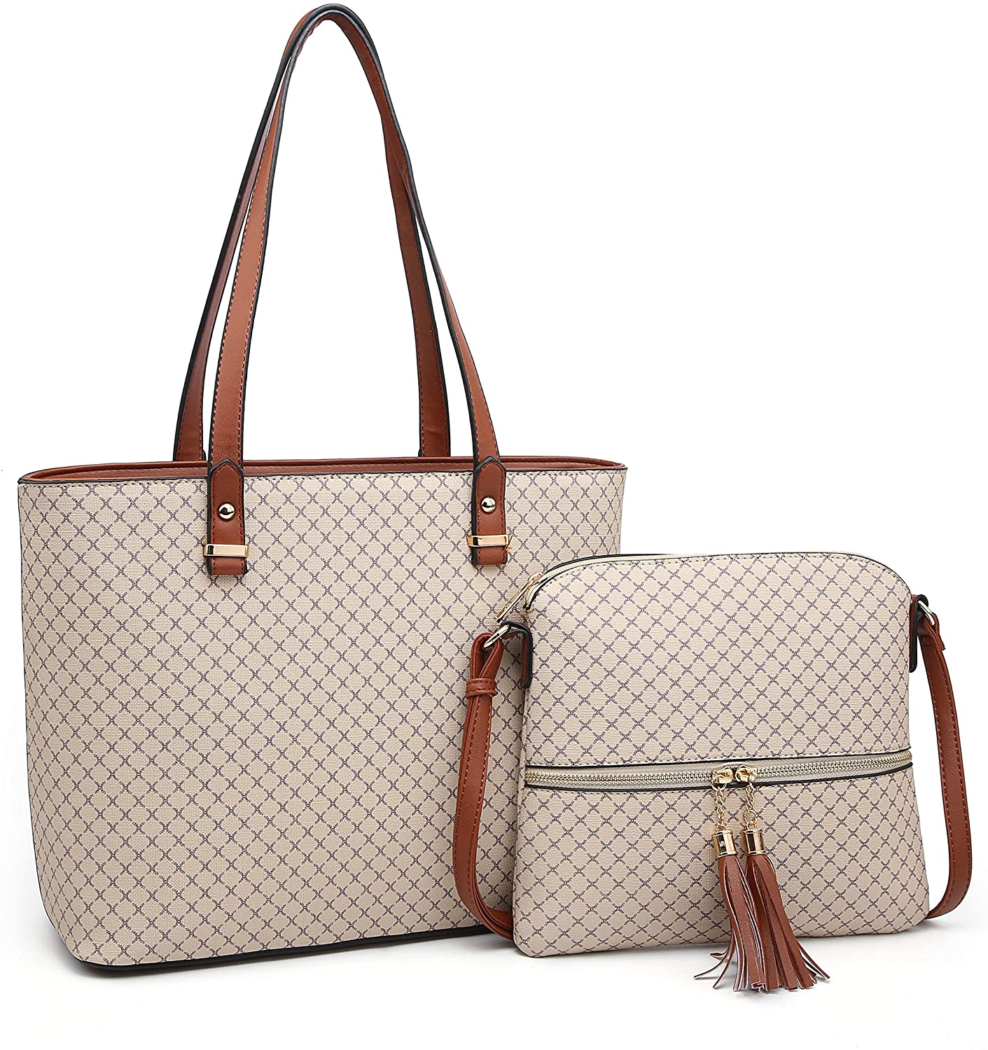 Price:$23.99    XB Handbags Women's Tote Shoulder Bag And Crossbody Purse Set (Taupe)  Clothing