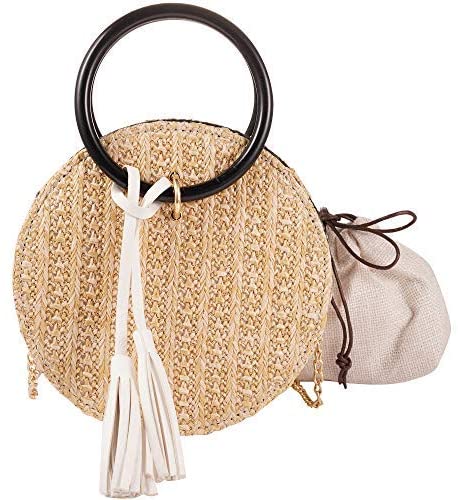 Price:$13.99    Womens Round Crossbody Straw Shoulder Bag Woven Handbag Boho Bag Summer Beach Purse for Travel Small Insert Bag Inside (Beige)  Clothing