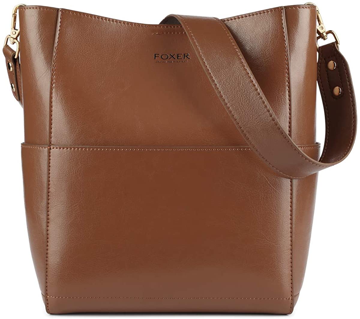 Price:$69.98    iFOXER Women's Leather Designer Handbags Tote Purses Shoulder Bucket Bags (brown)  Clothing