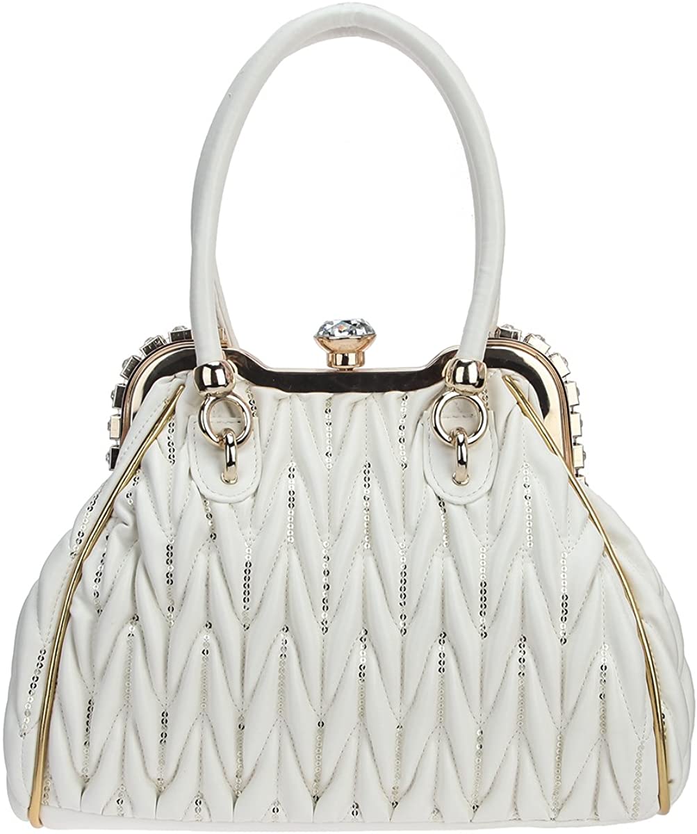 Price:$60.52 Fawziya Big Crystal Sequins Tote Bag For Women Shoulder Handbag With Pockets-White  Handbags   