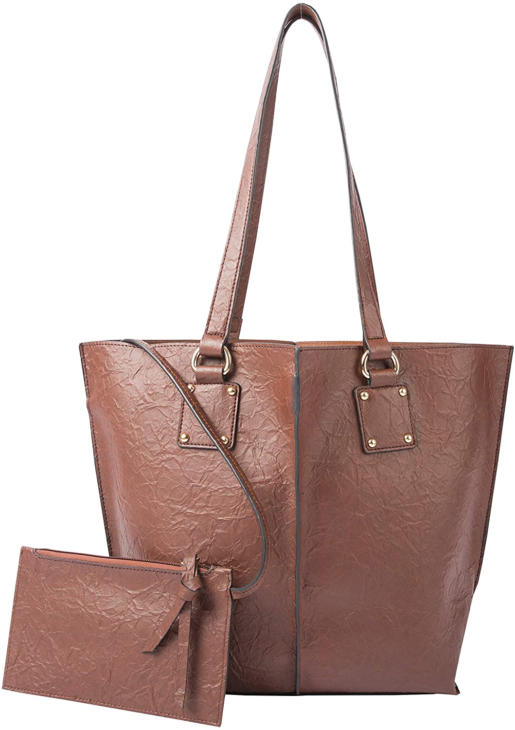 Price:$35.99 FashionCorps Tote Handbag Shoulder Bag with Wallet 2 PCS SET for Women (Brown)  Handbags   