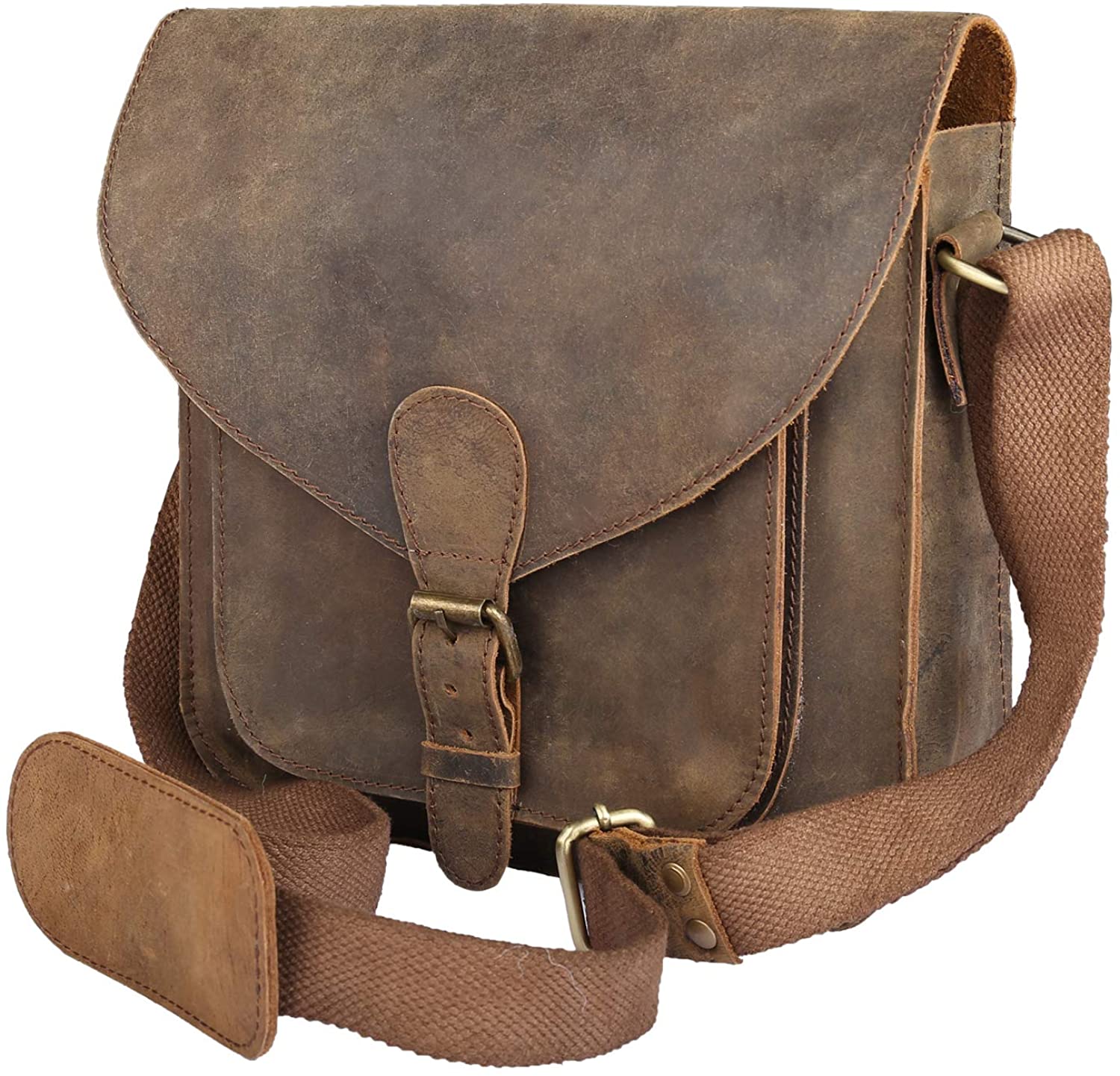 Price:$21.99    Unisex Leather Slim Crossbody Bag - Genuine Buff Leather Shoulder Bag Crossbody Satchel Travel Office College - Brown  Clothing
