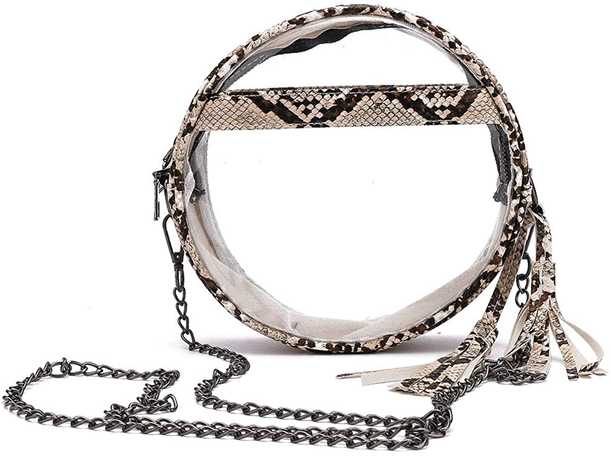 Price:$13.99 Snakeskin Clear Purse Round Shoulder Bag Stadium Approved Phone Pouch Crossbody for NCAA PGA NFL  Handbags   