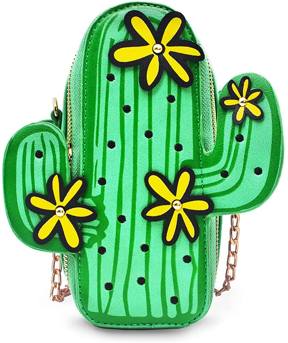Price:$27.99 Cactus Cute Girl Crossbody Bag, Ustyle Fashion Women Chain Strap Unique Shoulder Bag (green-yellow)  Handbags   