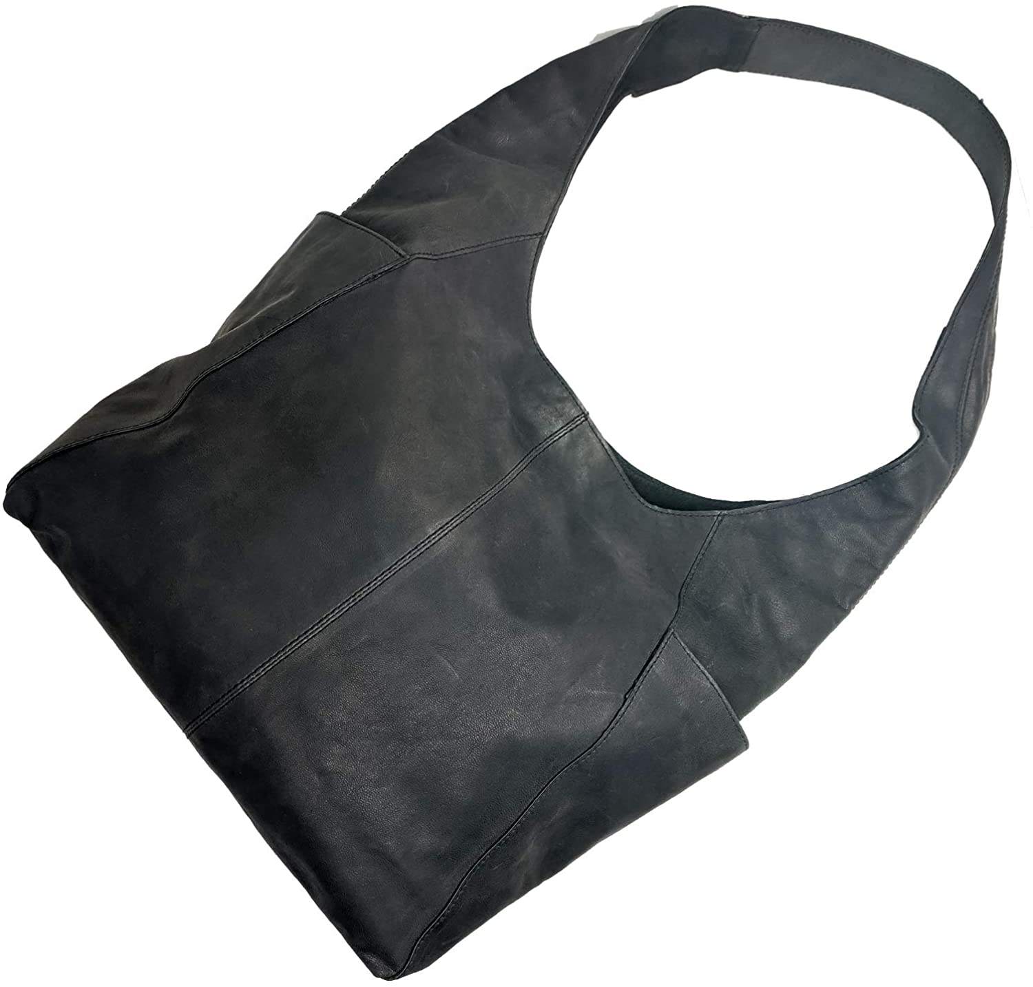 Price:$79.99    Genuine Leather Women's Anchor21 Piper Full-Grain Leather Versatile Black Hobo Shoulder Handbag  Clothing