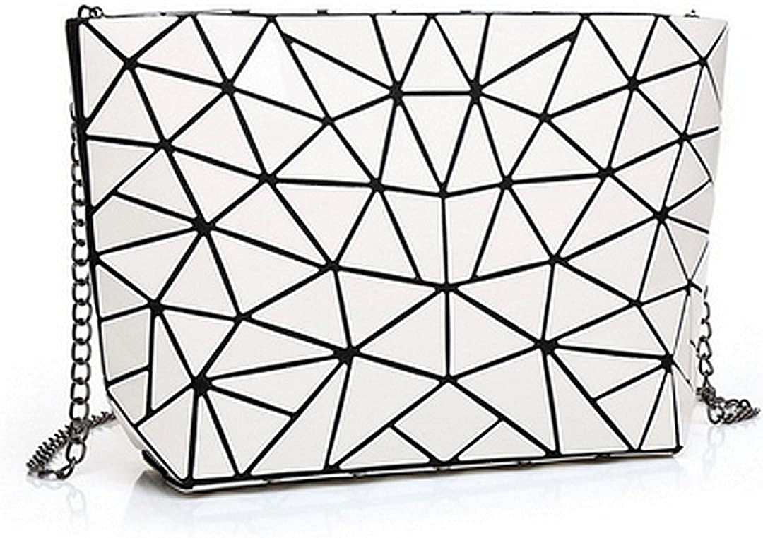 Price:$16.99 Mily Women Handbags Purse PU Laser Geometric Metal Chain Shoulder Crossbody Bag White  Handbags   