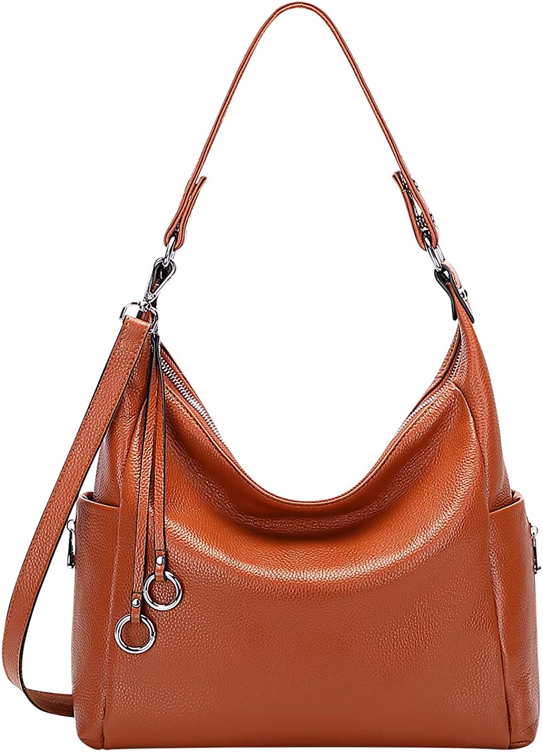 Price:$69.68    OVER EARTH Genuine Leather Purses and Handbags Shoulder Bags For Women Ladies Hobo Crossbody Purse Large(O116-2E Brown)  Clothing
