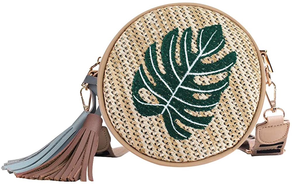 Price:$24.90    LABANCA Mini Woven Shoulder Crossbody Handbag Straw Embroider Shoulder Bags Small Satchel Purse Leaf  Clothing
