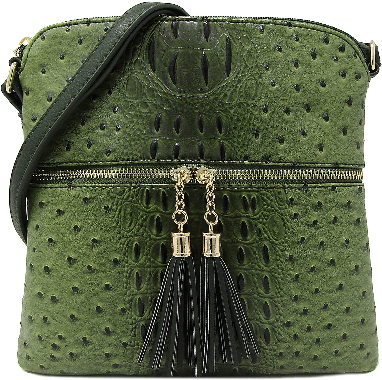 Price:$23.95 Crocodile Pattern Light Weight Medium Crossbody Bag Large Capacity Purse Organize with Adjustable Shoulder Strap-OS062(Olive)  Handbags   