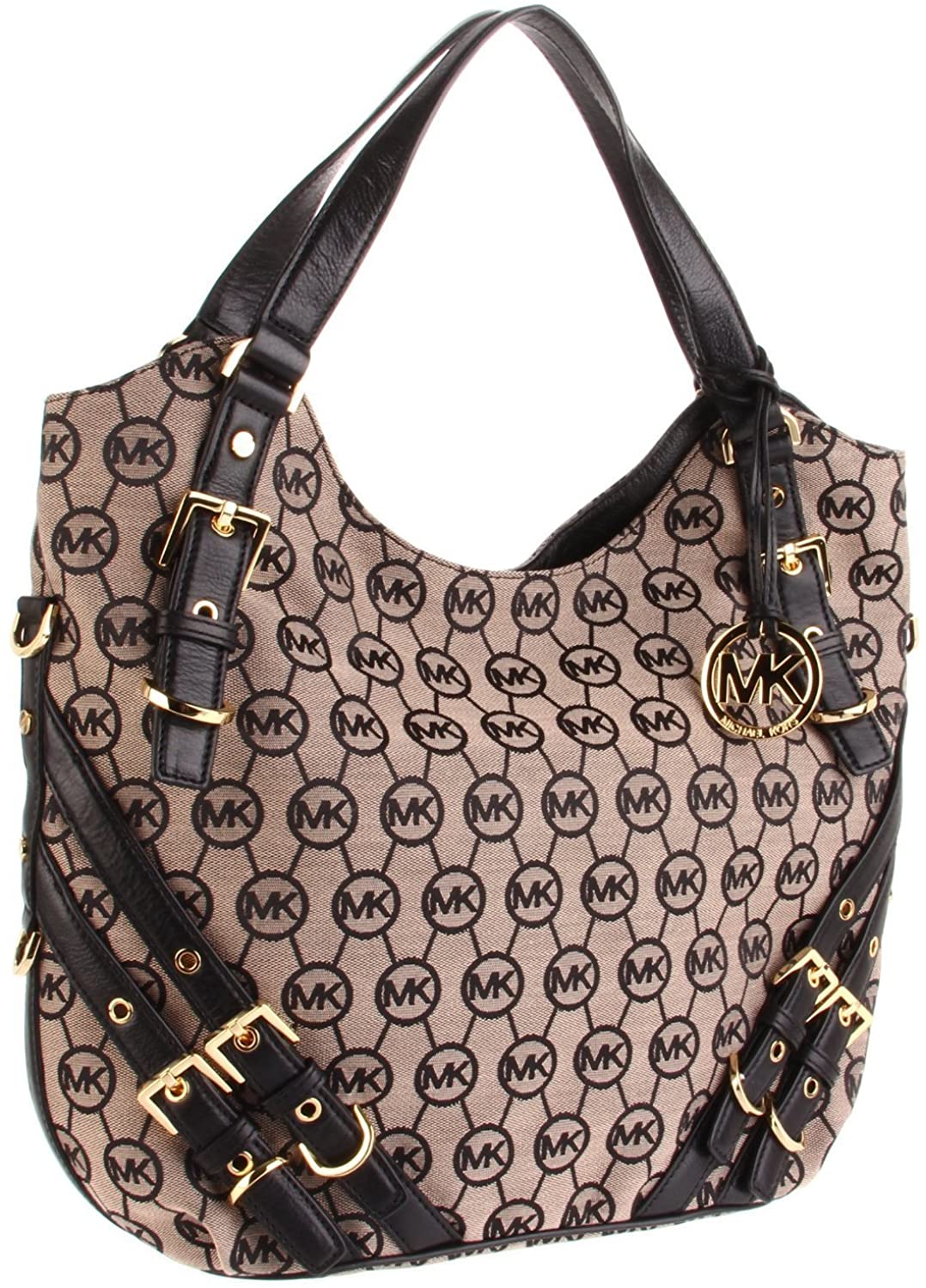 Price:$249.99    Michael Kors Milo Monogram Jet Set Large Shoulder Tote, Beige Ebony Mocha Medium  Clothing
