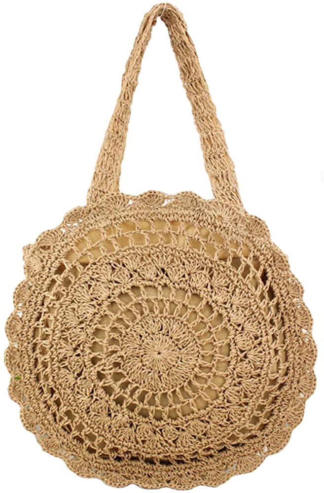 Price:$11.99    FiveloveTwo Womens Ladies Lightweight Handmade Handbag Large Crochet Shoulder Summer Bag Straw Beach Shopper Clutch Top Handle Tote Bags and Purse Light Brown  Clothing