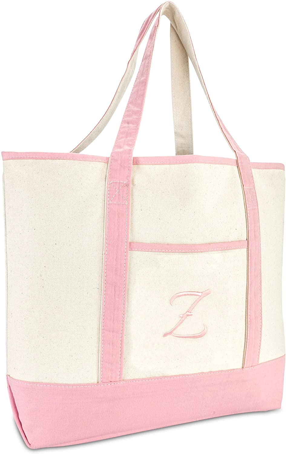 Price:$16.94    DALIX Women's Cotton Canvas Tote Bag Large Shoulder Bags Pink Monogram Z  Clothing
