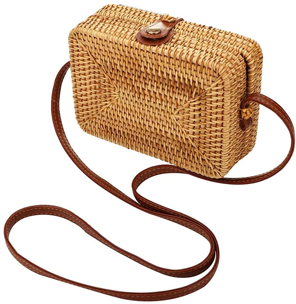 Price:$16.99 Handwoven Rattan Bag for Women Cross Body Bohemian Straw Shoulder Purse Beach Carrying Handbag  Handbags   