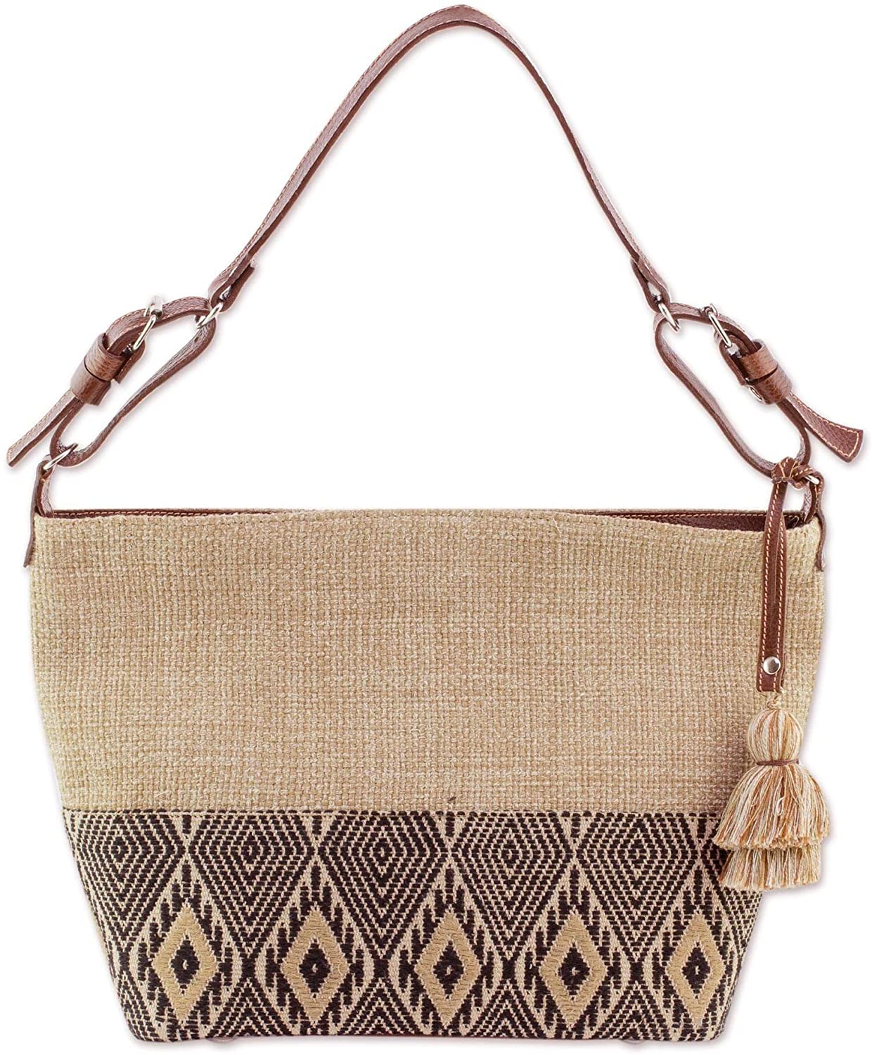 Price:$149.99 NOVICA Beige Leather Accent 100% Cotton Shoulder Bag, Maya Ixcaco'  Handbags   