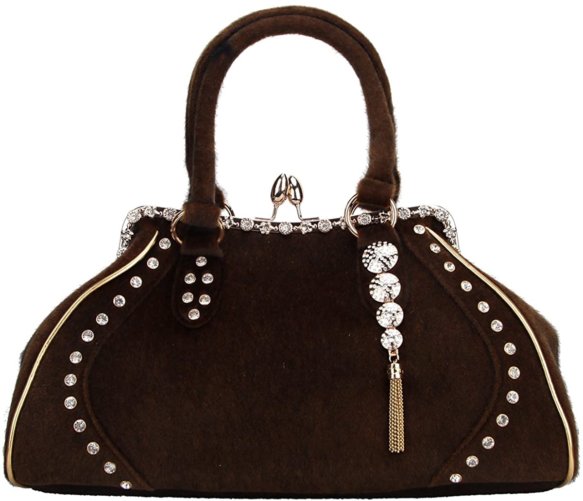Price:$62.03 Fawziya Crystal Tassel Kiss Lock Fur Bags For Women Shoulder Bags Women Vintage-Brown  Handbags   