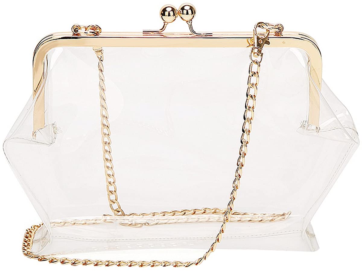 Price:$23.99 Sherry Clear Transparent Shoulder Bag Women Fashion Clip Hasp Handbags Chain Crossbody Messenger Bag Purse (Transparent)  Handbags   
