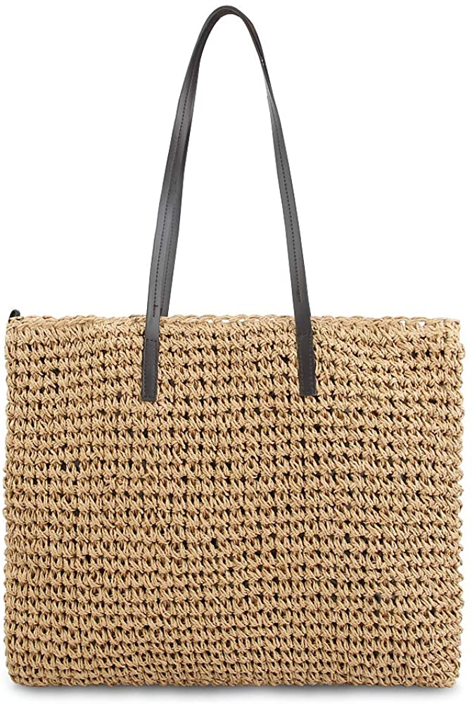 Price:$19.99    Ophlid Women Straw Woven Tote Large Summer Beach Handmade Weaving Shoulder Bag Handbag (Khaki)  Clothing