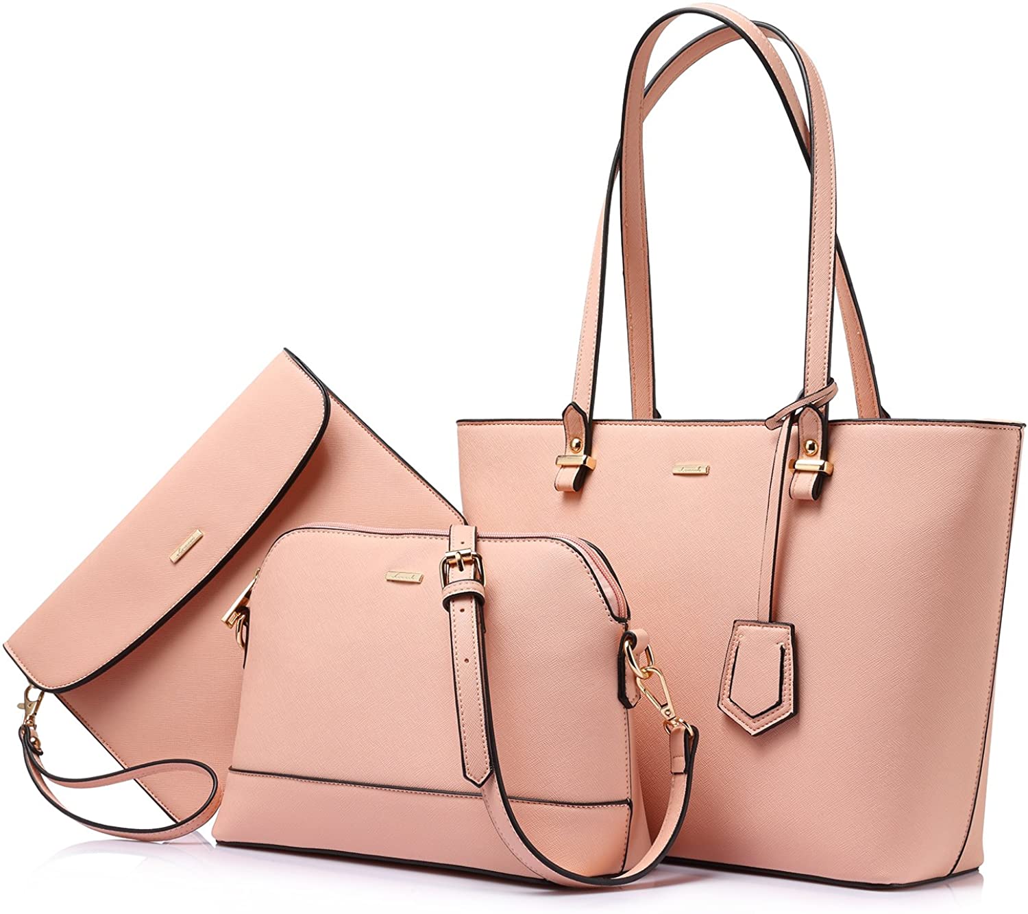 Price:$39.99    Handbags for Women Tote Bags Shoulder Bag Top Handle Satchel Sets Designer Purse Set 3PCS Handy Chic Pink  Clothing