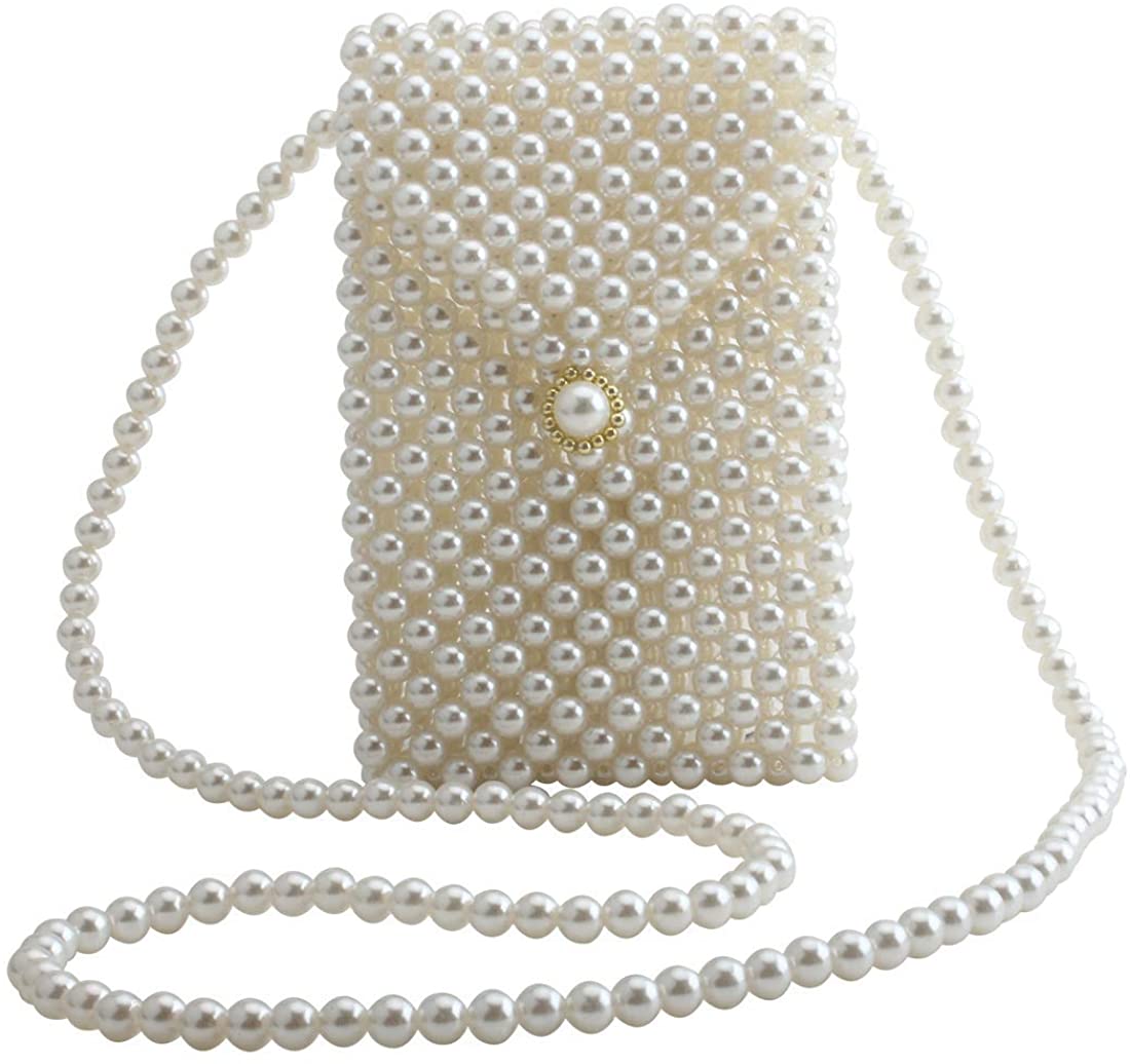 Price:$22.42 LETODE Women's Vintage Style Pearl Shoulder Bags Handmade Weave Pearl Crossbody Bags phone Purse Transparent Bags (WHTIE)  Handbags   