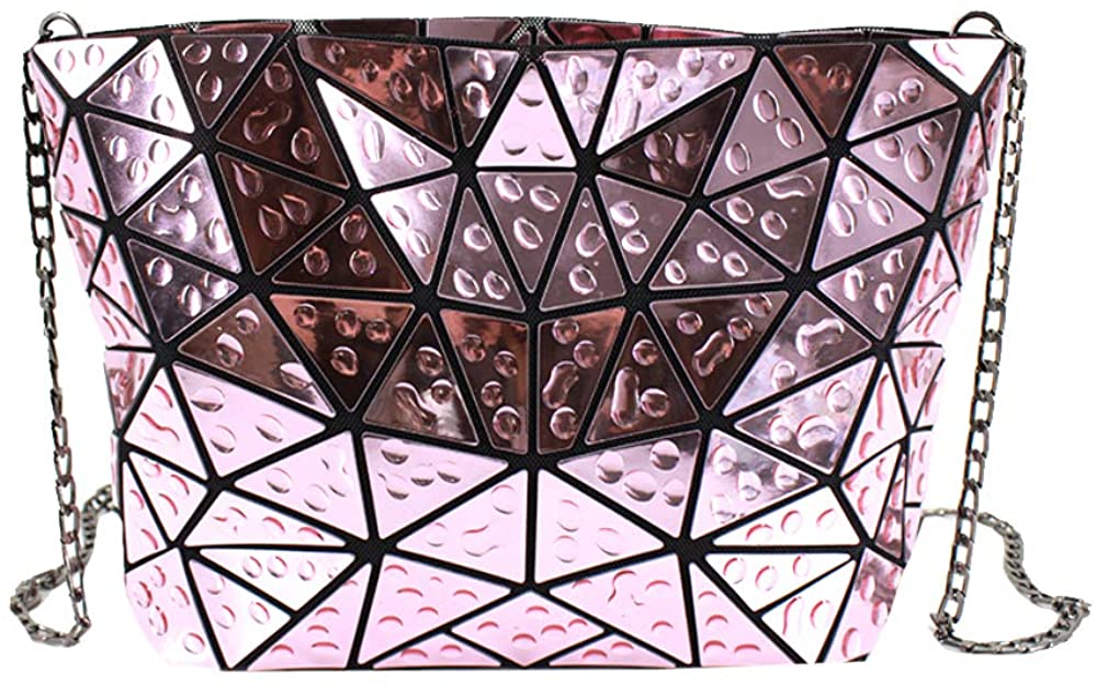 Price:$17.99 ZLMBAGUS Womens Geometric Chain Purse Luminous Holographic Handbag Evening Clutch Purse Bag Shoulder Crossbody Handbags Pink  Handbags   