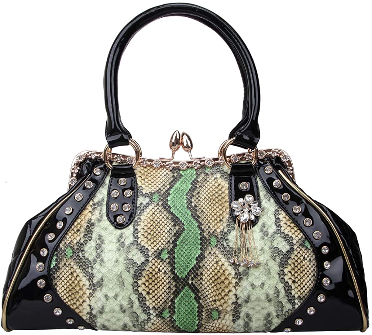 Price:$61.61    Fawziya Purses And Handbags Crystal Snake Shoulder Bag For Women-Green  Clothing