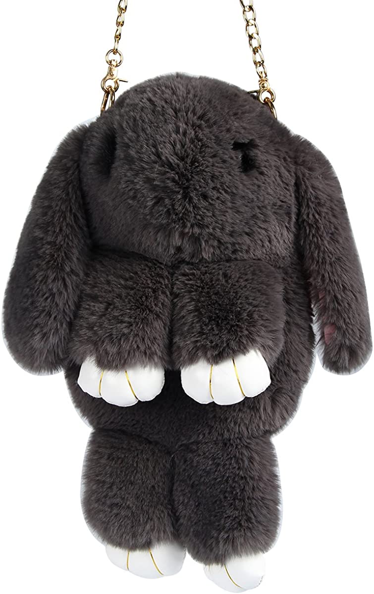 Price:$16.00    Evaliana Bunny Faux Rabbit Fur Crossbody Handbag Shoulder Bag  Clothing