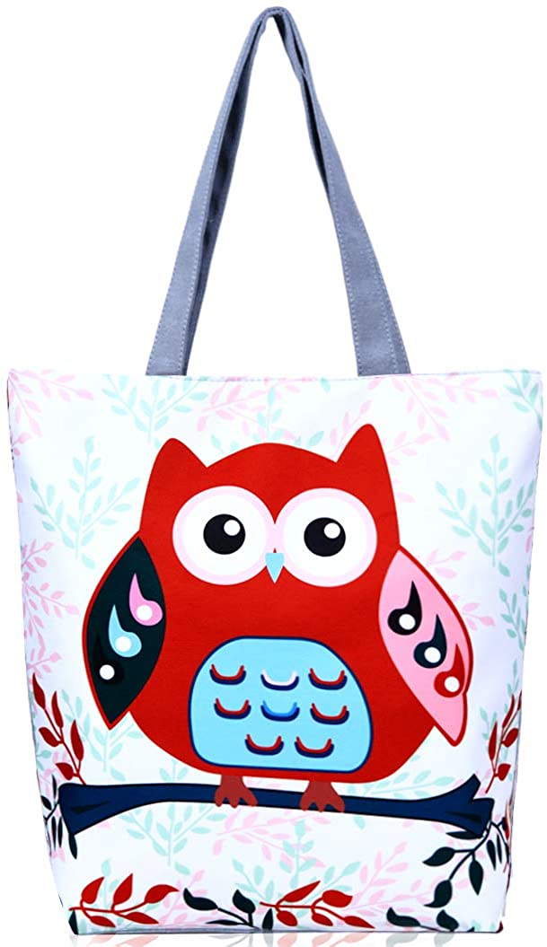 Price:$16.99    Beach Bag Women Owl Tote Zip Canvas Bags Long Shoulder Handbags  Clothing