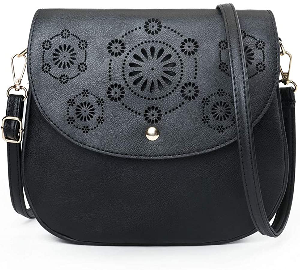 Price:$13.99 ATUPEIY Double Compartment Flapover Crossbody Bags for Women Vintage Leather Bag Shoulder Bag Purse (New Black)  Handbags   