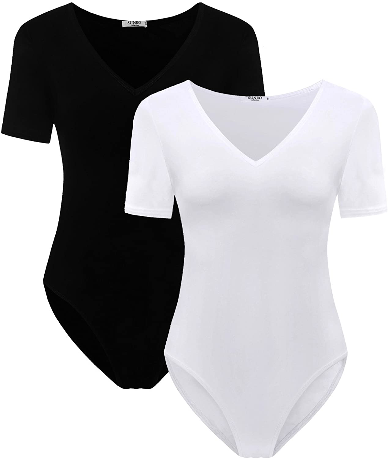 Price:$19.65    SUNRO 2 Pack Women's Sexy V Neck Bodysuits Jumpsuits  Clothing