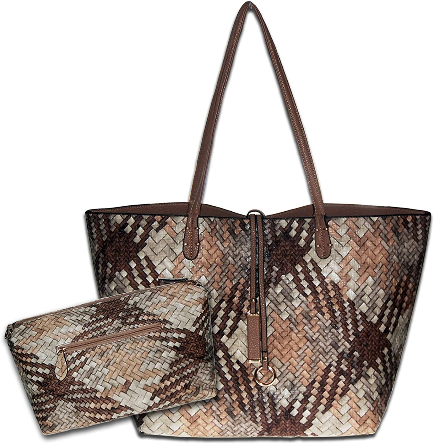 Price:$34.99    Mentor Tote Bag Roomy Soft Leather Large Tote Shoulder Bags for Women Waterproof Woven Handbag with Big Capacity 2PCS (Coffee)  Clothing
