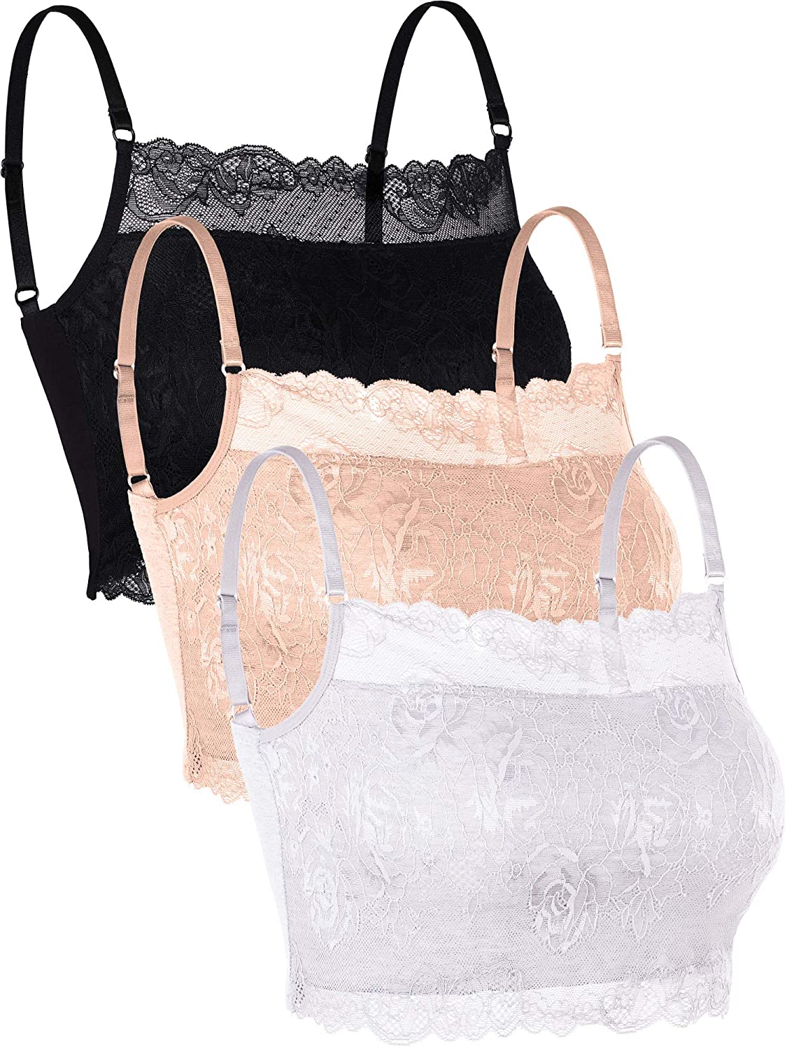 Price:$12.99 Skylety 3 Pieces Lace Cami Half Lace Camisole Neck Lace Bralette Top for Women Girls at Amazon Women’s Clothing store