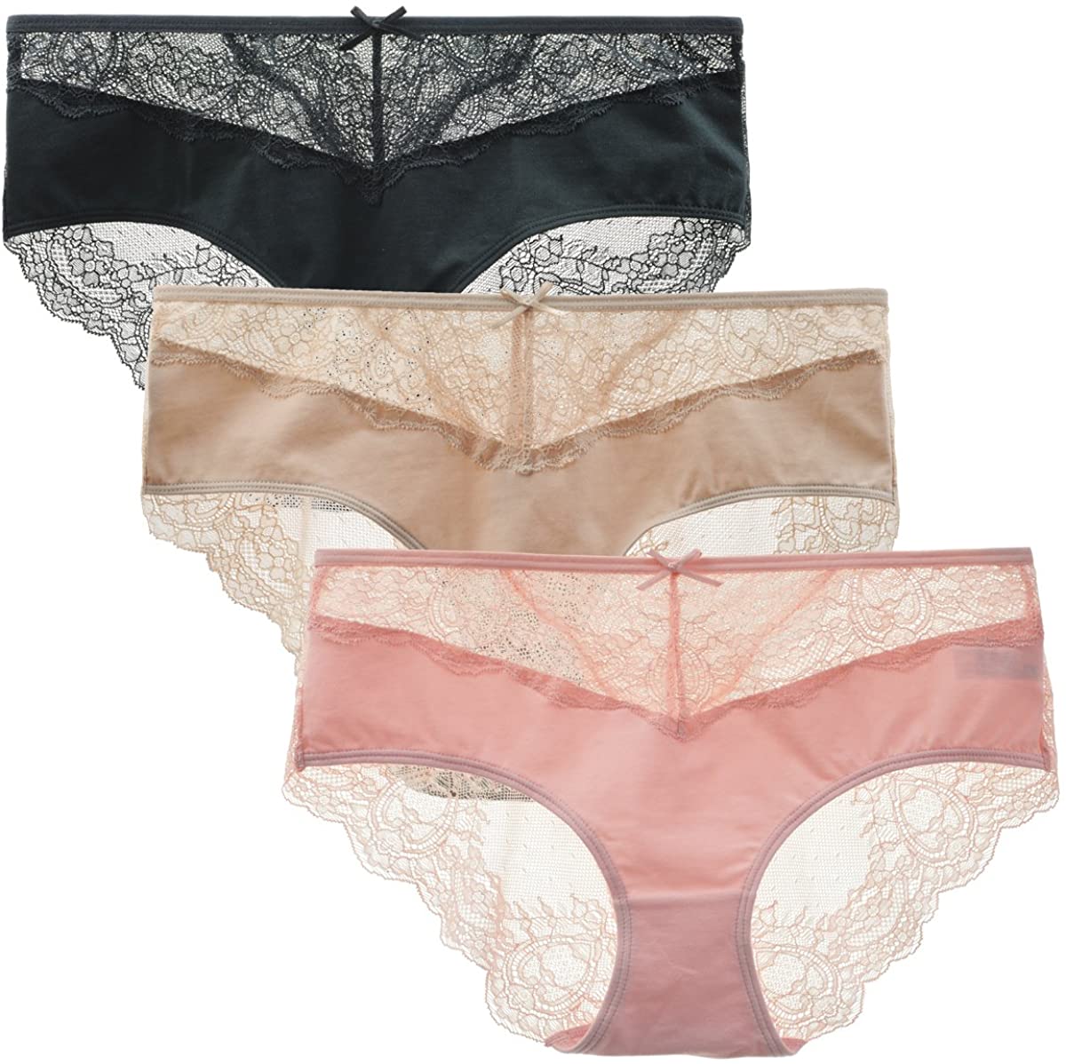 Price:$11.72 LIQQY Women's 3 Pack Cotton Invisible Lace Back Coverage Hipster Brief Panty Underwear at Amazon Women’s Clothing store