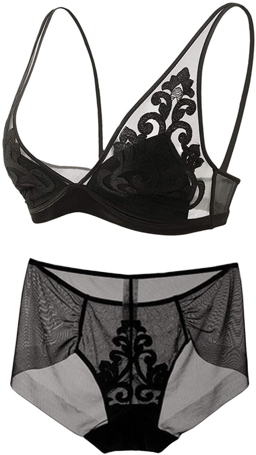 Price:$17.30 QurvesCo Lace Bralette Panty Set, Sexy Adjustable Strap V Neck Wire-Free Day Bra at Amazon Women’s Clothing store